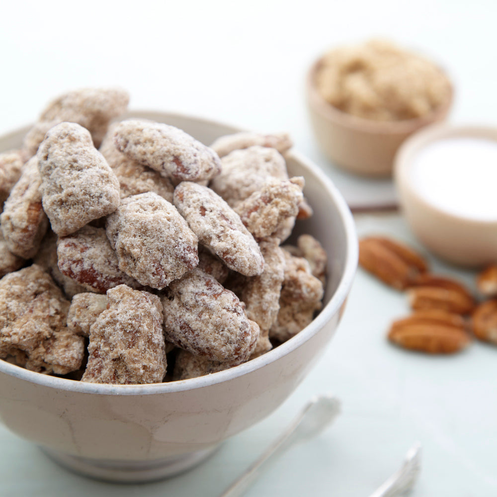 Praline Frosted Pecans - our most popular frosted pecan flavor